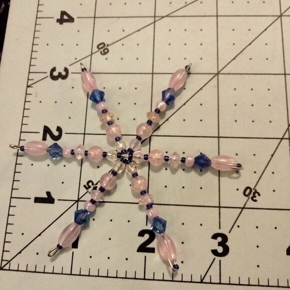 Christmas Ornament Star Handmade Beads White Pearl Blue Crystal Suncatcher 3 in - Picture 2 of 3